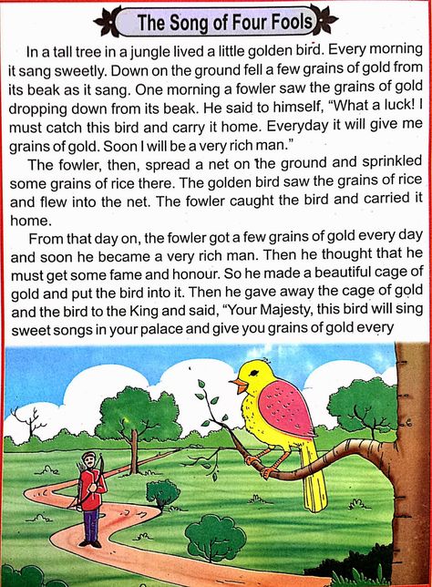 Online Hindi English And Punjabi Comics: The Song Of Four Fools  image and visual related images Small English Story, Urdu Stories For Kids, Small Stories For Kids, Good Moral Stories, Stories With Moral Lessons, English Moral Stories, English Books Pdf, Short Moral Stories, English Stories For Kids