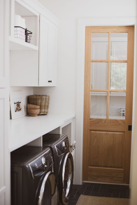 Small Laundry Door, Pantry Pocket Door, Pull Out Ironing Board, Laundry Room/mudroom, Laundry Doors, Laundry Room Doors, Mudroom Laundry Room, Apron Front Sink, Laundry Room Renovation