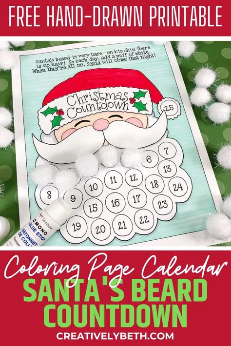 Free Printable Santa Countdown to Christmas Calendar Santa's Beard Countdown, Santa Countdown Calendar, Clothespin Christmas, Dollar Tree Christmas Crafts, Countdown Calendar Printable, Dollar Tree Christmas Diy, Santa Countdown, Crafts Clay, Holiday Gift Tags Printable