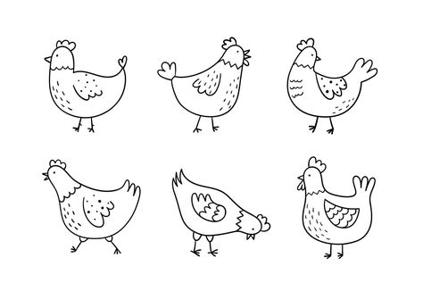 Chicken Drawing Simple, Chicken Outline, Hen Tattoo, Domestic Birds, Chicken Tattoo, Funky Chicken, Bird Doodle, Chicken Drawing, Chicken Illustration