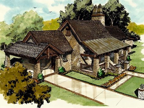 Craftsman House Plan, 066H-0022 Single Story Farmhouse Plans, Lovely Houses, Stone Homes, Cottage House Designs, Rustic Homes, Retirement House, Hill Country Homes, Rock House, Retirement Living