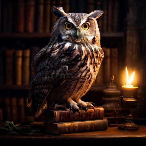 Owl perched on books with a candle in a dimly lit library royalty free stock photo Single Candle, Flickering Lights, Dark Academia Aesthetic, Academia Aesthetic, Old Books, Dark Academia, Royalty Free Stock Photos, Royalty Free, Royalty