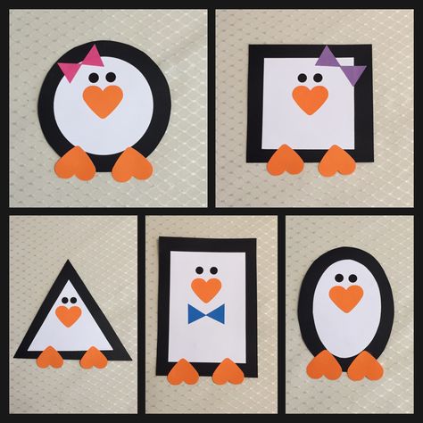 Penguin Crafts For Kindergarten, Eyfs Penguin Activities, Penguin Shape Craft, Shape Penguins Preschool, Easy Penguin Craft Preschool, Penguin Preschool Crafts, Penguin Art Preschool, Shape Crafts Preschool, Penguin Craft Preschool