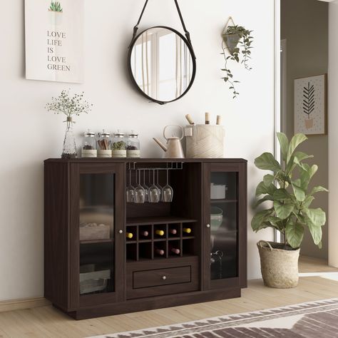 Buffet With Wine Rack, Bar Buffet Cabinet, White Buffet Cabinet, Contemporary Buffets And Sideboards, Bars Ideas, Wine Storage Cabinets, Coffee Mornings, Panel Cabinet Doors, Space Coffee