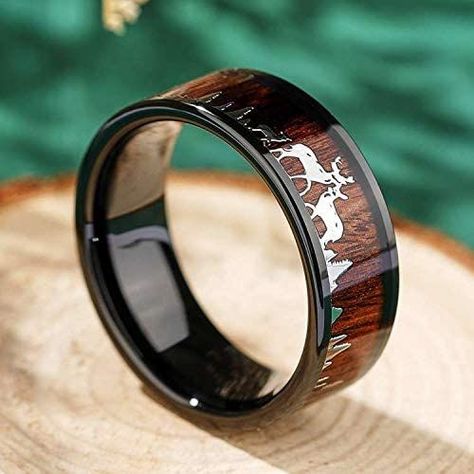 8mm Deer Family Tungsten Rings for Men Women KOA Wood Inlay Wedding Bands Wood Deer, Hunting Wedding, Wedding Band Engagement Ring, Deer Forest, Idea Wedding, Deer Family, Black Tungsten Rings, Best Gifts For Him, Koa Wood