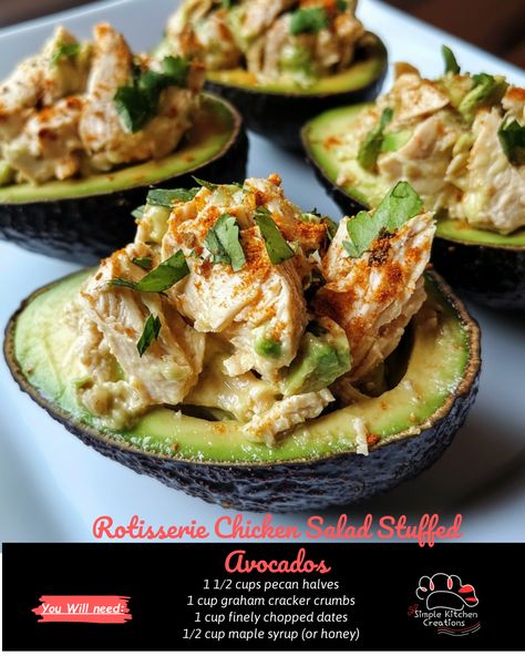 "Looking for a delicious and easy lunch option? Try these Rotisserie Chicken Salad Stuffed Avocados! Creamy avocado paired with flavorful chicken salad makes for a satisfying and healthy meal. Perfect for a quick and tasty lunch idea. #avocado #chickensalad #healthylunch #easyrecipe" Kielbasa Soup, Million Dollar Chicken, Stuffed Avocados, Rotisserie Chicken Salad, Tomato Tortellini Soup, Fresh Fruit Smoothies, Bacon Soup, Tasty Lunch, Cheeseburger Soup