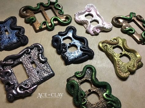 Handmade Light Switch Covers by Ace of Clay Polymer Clay Switch Plate Covers, Clay Switch Plate Covers, Clay Lightswitch Cover, Air Dry Clay Light Switch Cover, Polymer Clay Light Switch Cover, Clay Light Switch Cover, Spooky Lifestyle, Clay Octopus, Light Switch Covers Diy