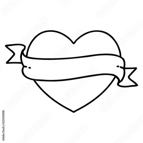 Heart With Banner Tattoo, Heart And Banner Tattoo, Heart Banner Tattoo, Cute Drawings For Him, Banner Tattoo, Datum Tattoo, Traditional Heart Tattoos, Simple Heart Tattoos, Drawings For Him