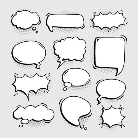 Variation empty comic speech bubbles | Premium Vector #Freepik #vector #comic-cloud #speech-cloud #comic-explosion #comic-bubble Comic Text Bubble, Comic Explosion, Speech Bubble Design, Comic Cloud, Comic Speech Bubbles, Cartoon Speech Bubble, Comic Boom, Comic Bubble, Comic Text