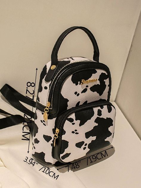 Olivia Mark - Cow Pattern Metal Decor Backpack - Women Backpacks Product Description Color Black and White Strap Type Adjustable Pattern Type Colorblock Style Preppy Bag Size Small Quantity 1 piece Type Classic Backpack Coating 100% Polyurethane Composition 100% Polyurethane Material PU Leather Size Chart INCH CM Size Bag Width Bag Height Bag Length Strap Length one-size 3.9 8.3 7.5 33.5 Size Bag Width Bag Height Bag Length Strap Length one-size 10 21 19 85 Similar Products h2 { text-align: cent Cow Stuff, Cow Wallpaper, Preppy Bags, School Bookbags, Cow Decor, Backpack Women, Fancy Bags, Style Preppy, Cowgirl Outfits