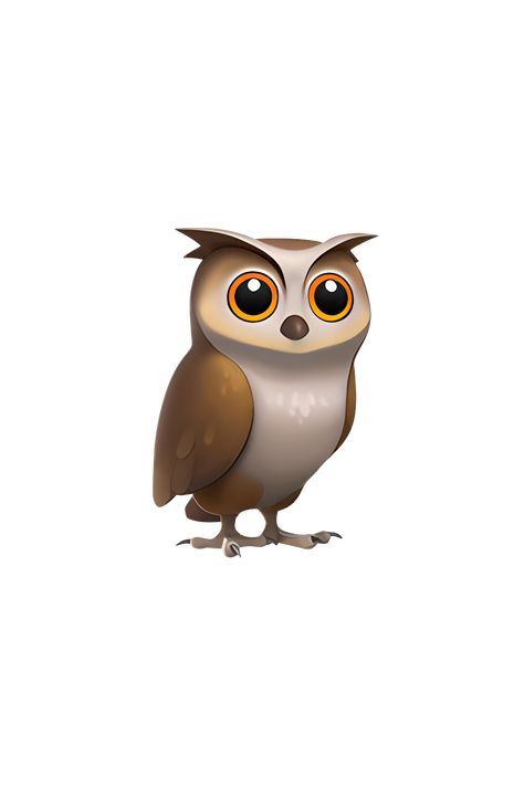 The 🦉 emoji depicts an owl with large, round eyes, a curved beak, and two feathered tufts on its head that resemble ears. The owl's body is brown and white with intricate feather detailing, and its wings are spread out as if in flight. The overall appearance of the emoji is wise and majestic, capturing the essence of this nocturnal bird of prey. Owl Emoji, Owl Icon, Apple Emojis, Owl Png, Emoji Stickers Iphone, Iphone Emoji, Emoji Iphone, Five Little Monkeys, Nocturnal Birds