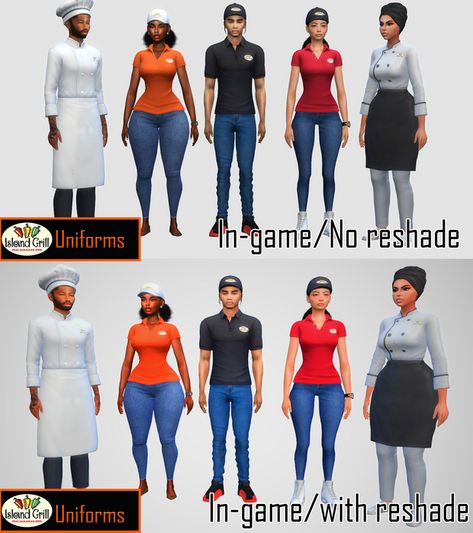 Sims 4 Restaurant Uniform Cc, Sims 4 Waitress Outfit, Sims 4 Restaurant, Waitress Outfit, Restaurant Uniforms, Chef Uniform, Chef Clothes, Female Chef, Sushi Restaurants