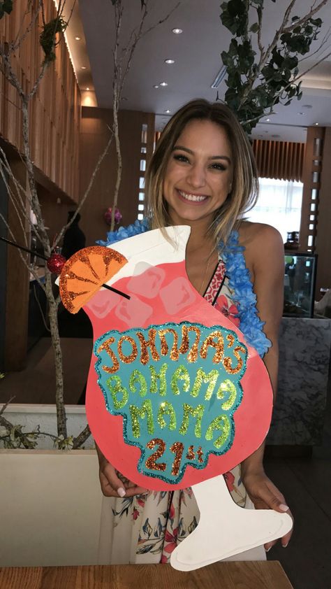 It's Johnna's Bahama Mama 21st! She is actually the little sister of Jess, the girl I made the Loaded Corona sign for that is third most searched 21st Birthday sign on Google! Johnna is headed on a cruise to celebrate her 21st and sip on Bahama Mama's all day on the pool deck. Have fun Johnna!  Like, Save, Pin! 21st Sign, 21st Birthday Sash, 21st Birthday Banner, 21st Birthday Checklist, 21st Birthday Sign, Wedding Party Games, 21st Birthday Presents, Birthday 21st, 21st Bday Ideas