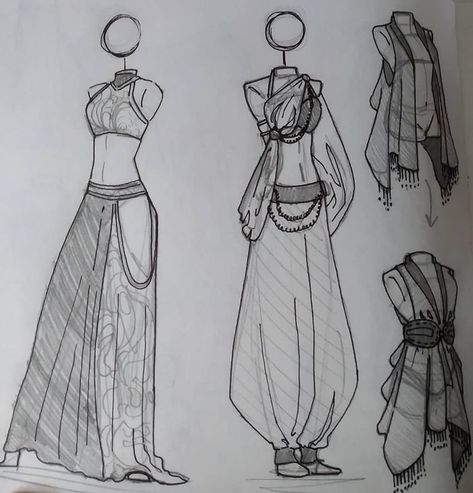 Drawing Desert styled clothes. Had a lot of fun with this, and was then messing around with designs I think would look really cool on… | Instagram Styled Clothes, Desert Style, Mha Oc, Clothing Design Sketches, Pencil Pen, Dress Design Sketches, Concept Art Drawing, Design Drawings, Fashion Design Drawings