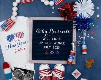 MinnyPrints - Etsy July Baby Announcement, July Pregnancy Announcement, Sonogram Pictures, Patriotic Baby, Pregnancy Announcement Template, Digital Pregnancy Announcement, Ultrasound Pictures, July Baby, American Baby