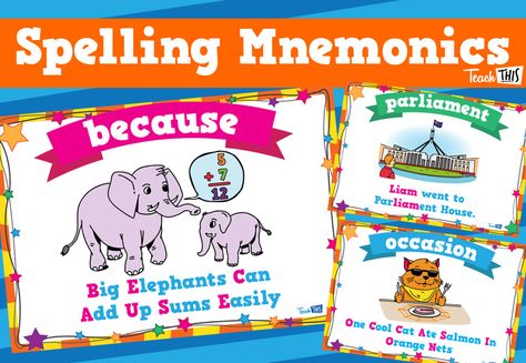 Spelling Mnemonics - landscape Spelling Strategies, Tricky Words, Printable Alphabet Letters, Phonics Words, Classroom Games, Alphabet Printables, Classroom Displays, Again And Again, Literacy Centers