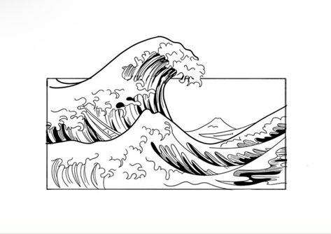 Raison Detre Tattoo, Hokusai Wave Tattoo, Line Wave Tattoo, Hokusai Tattoo, Japanese Ocean Art, Ocean Waves Tattoo, Waves Tattoo Design, Waves Line Art, Japanese Wave Tattoos