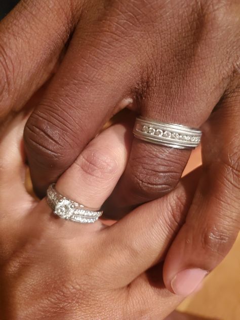 Husband & Wife Wedding rings! Husband And Wife Wedding Bands, Wedding Rings Husband And Wife, Wedding Rings Husband, Beautiful Marriage, Husband And Wife Wedding, Interracial Marriage, Marriage Ring, Expensive Jewelry Luxury, Playlist Covers