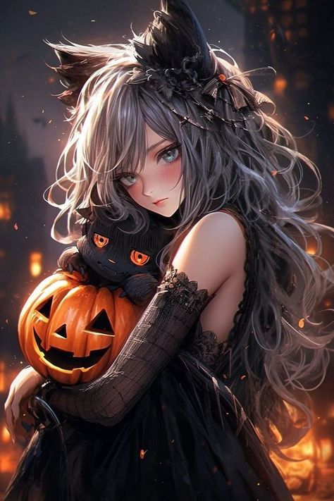 October Anime Wallpaper, Cute Halloween Anime Pfp, Halloween Pfp Anime, Anime Halloween Wallpaper, Halloween Anime Pfp, Cute Halloween Pfp, Halloween Pfp, Anime Witch, Images Kawaii