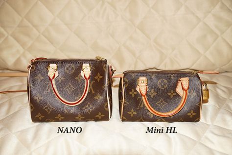 Louis Vuitton Speedy size comparison: Nano vs. Mini HL Nano Speedy, Louis Vuitton Outfit, Purse Outfit, Chanel Lover, Sacs Design, Handbag Heaven, Lv Handbags, Pretty Bags, I Got It