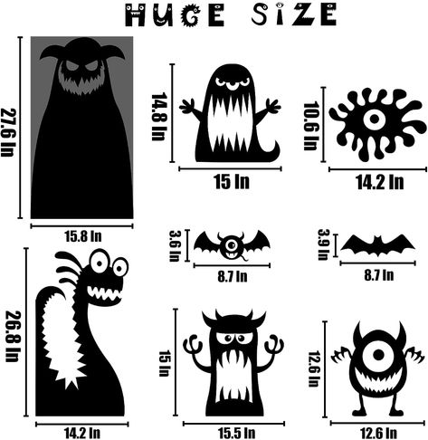 Halloween Window Stencils, Window Monster Silhouettes, Printable Halloween Silhouettes, Halloween Window Decorations Ideas, Monster Inc Halloween Decor, Halloween Window Silhouettes Diy, Monster Halloween Decorations, Halloween Window Ideas, Halloween Outdoor Ideas