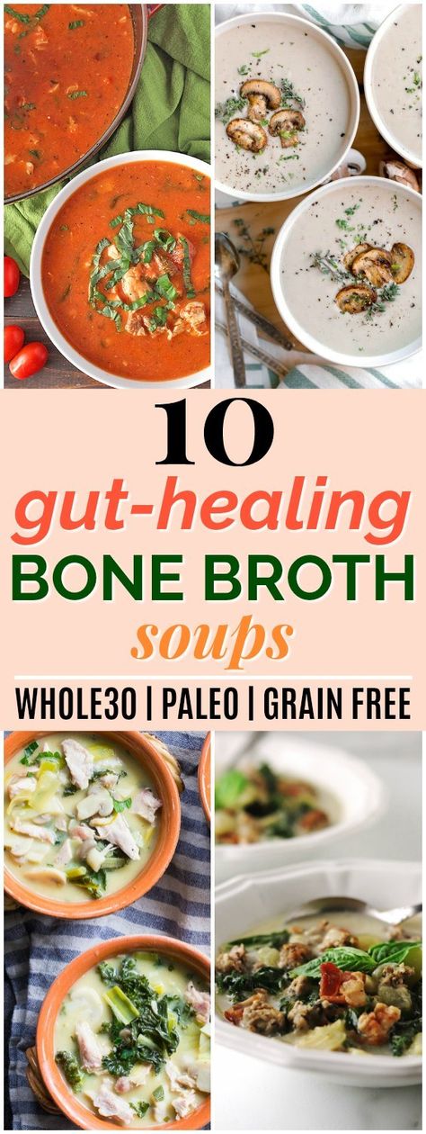 10 Whole30 & Paleo Gut-Healing Bone Broth Soups | This collection of bone broth soup recipes looks SO amazing! I have been learning about how bone broth helps to improve digestion and overall health, so I can't wait to try these gut-healing recipes! Plus, these soups are all Whole30 and paleo, gluten-free, grain-free, and dairy-free! Definitely pinning! #whole30 #paleo #guthealth #glutenfree #grainfree Broth Soup Recipes, Salmon Sushi Recipes, Broth Soups, Bone Broth Soup Recipes, Homemade Mayonnaise Recipe, Paleo Menu, Bone Broth Soup, Broth Soup, Delicious Paleo Recipes