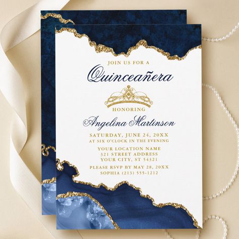 Quinceanera Blue Marble Gold Crown Invitation - tap/click to get yours right now! #Invitation #quinceanera, #quincea&241;era, #birthday #party, #15th Era Birthday Party, Quinceñera Invitations, Quinceanera Blue, Watercolor Marble, 92nd Birthday, Invitation Examples, Quinceanera Invitation, Sweet Sixteen Invitations, Gold Birthday Party