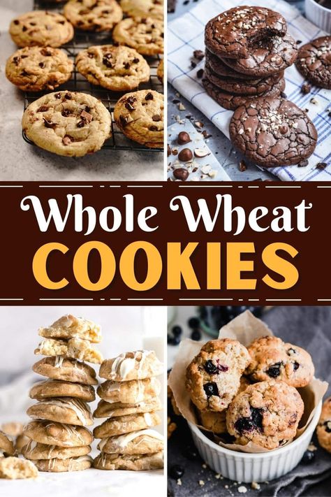 Try these whole wheat cookies for healthy, tempting treats! From chocolate chip to peanut butter to oatmeal, these recipes are sure to please. Whole Wheat Shortbread Cookies, Cookies Using Whole Wheat Flour, Whole Wheat Cookies Recipes, Cookies Made With Whole Wheat Flour, Whole Wheat Flour Recipes Healthy, Whole Grain Cookies, Wheat Flour Desserts, Wheat Cookies Recipes, Whole Wheat Flour Desserts