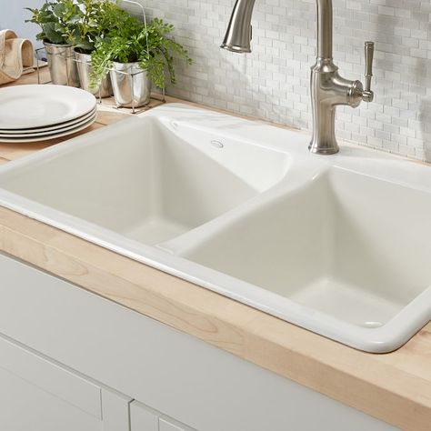 Double Kitchen Sink, Drop In Kitchen Sink, White Kitchen Sink, Sink Grid, Double Bowl Kitchen Sink, White Sink, Kitchen Sinks, White Bowls, Sink In