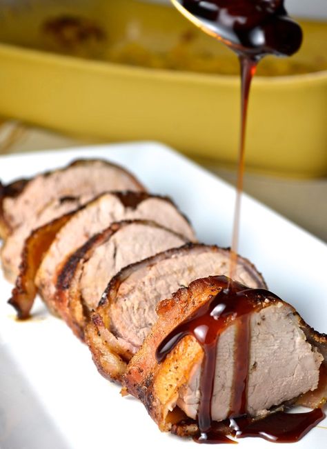 Need a beautiful dish that's also extremely delicious? Then you should think about making this Bacon Wrapped Pork Tenderloin with Cherry Bourbon Chutney. Kentucky Hot Brown Sandwich, Bacon Wrapped Pork Loin, Kentucky Derby Food, Wrapped Pork Tenderloin, Cherry Bourbon, Derby Recipe, Derby Party Food, Kentucky Derby Party Food, Bacon Wrapped Pork Tenderloin