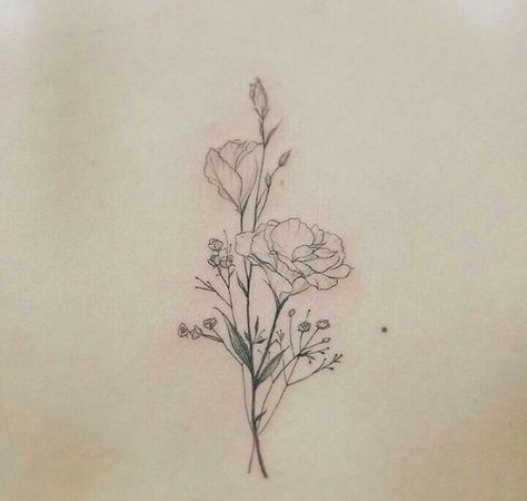 Fine lined bundle of flowers tattoo | www.otziapp.com Sweet Pea Tattoo, Hawaiian Flower Tattoos, Tattoo Son, Wildflower Tattoo, Tattoo Flowers, Wrist Flowers, Small Flower Tattoos, Delicate Tattoo, Floral Tattoo Design