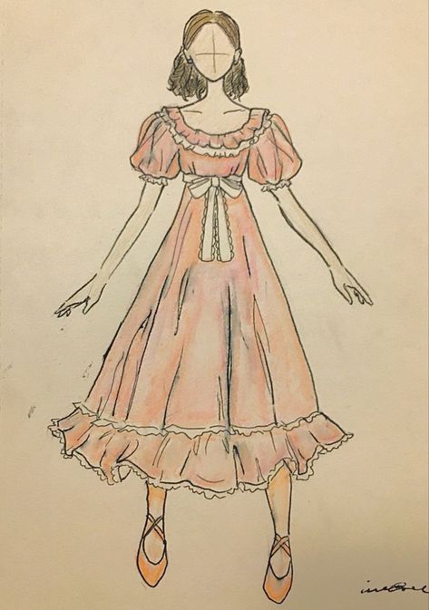 Nightgown Drawing, Ballet Outfit Drawing, Ballet Aesthetic Drawing, Ballet Dress Drawing, Nutcracker Drawing, Clara Nutcracker Drawing, Nutcracker Ballet Drawings, Ballet Drawings Sketches, Gown Drawing