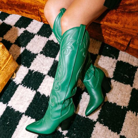 Green Cowboy Boots, Steve Madden Store, Leather Western Boots, Western Boots Women, Western Boot, Womens Knee High Boots, Design Fabric, Style Gift, Green Leather