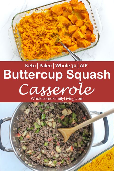 Whole 30 Squash Casserole, Aip Squash Recipes, Ambercup Squash Recipes, Buttercup Squash Casserole, Stuffed Buttercup Squash Recipe, Aip Casserole, Keto Squash Recipes, Squash Casserole Keto, Buttercup Recipes