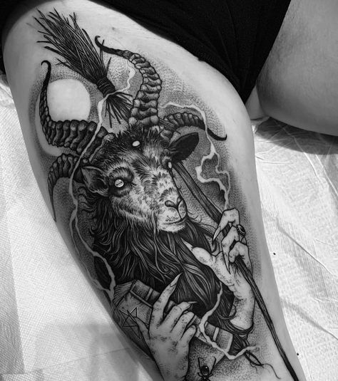 Goat Tattoo With Flowers, Goat Tattoo, Victorian Witch, Gargoyle Tattoo, Ram Tattoo, Wiccan Tattoos, Occult Tattoo, Evil Tattoos, Witch Tattoo