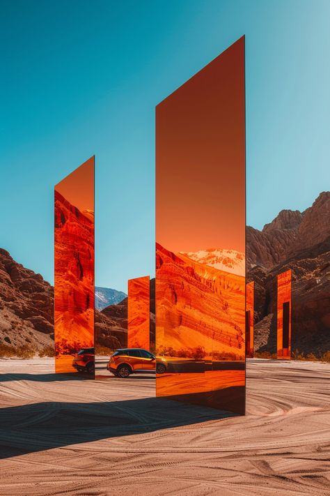 #NissanJuke #Desert #AdPhotography #Minimalistic #PlayfulInstallations #FantasyLandscape #TheCandie Orange Light Photography, Orange Architecture, Interactive Web Design, Motion Wallpapers, Ad Photography, Inspirational Digital Art, Tinted Mirror, Event Booth, Concept Models Architecture