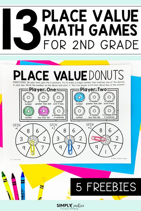 Are you looking for new math games to teach place value? Check out this list of 13 fun and easy place value games. These games are a must have for 2nd grade teachers. Your students will love these engaging and interactive math games. Add them to your guided math rotations to help your students build their place value skills. As a bonus, get 5 FREE place value math games you can download today! Learn more here! Math Games For 2nd Grade, Interactive Math Games, Place Value Math Games, Guided Math Rotations, Teach Place Value, Math Fact Games, Place Value Games, Free Math Games, Math Rotations