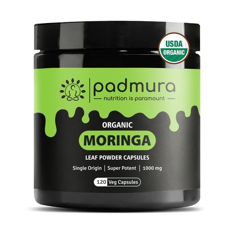 Padmura Organic Moringa Leaf Powder Capsules 1000mg - for Immune Support, Lactation Support & Skin Health | USDA Organic Certified | Non GMO | Gluten Free | Vegan - 120 Veg Capsules Moringa Capsules, Moringa Leaf Powder, Moringa Leaves, Immune Support, Usda Organic, Non Gmo, Skin Health, Vegan Gluten Free, Gluten Free