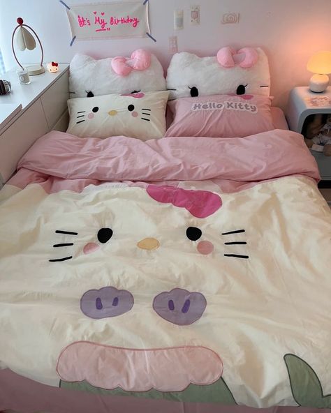 Sanrio Bedroom, Hello Kitty Mermaid, Kitty Mermaid, Hello Kitty Bedroom, Hello Kitty Bed, Girly Room, Cozy Aesthetic, Kawaii Aesthetic, Cotton Bedding