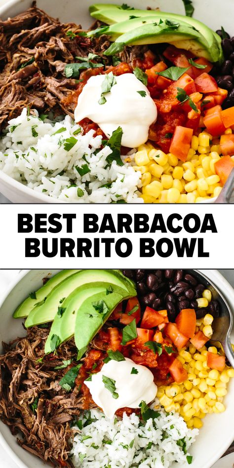 Barbacoa burrito bowl Slow Cooker Burrito Bowl Beef, Barbacoa Rice Bowl, Slow Cooker Chipotle Beef, Chipotle Beef Burrito Bowl, Barbacoa Bowl Chipotle, Barbacoa Meal Ideas, Chipolte Beef Barbacoa Slow Cooker, Barbacoa Beef Bowls, Burrito Bowl Pork