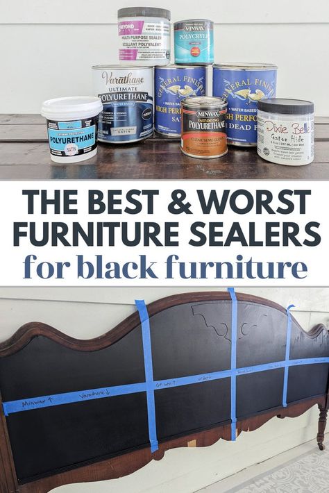 I tested all the furniture sealers over black paint to see which top coat actually gives a crystal clear streak-free finish. And now I'm sharing which furniture top coats work best for black paint and which were the worst! This will help your next black piece of furniture look absolutely stunning! Black Chalk Paint Furniture, Chalk Paint Finishes, Black Painted Furniture, Beyond Paint, Black Paint Color, Dark Paint Colors, Black Chalk Paint, Painted Bedroom Furniture, Painted Furniture Colors