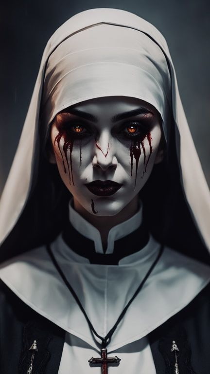 Demonic Nun, Scary Nun, Vampire Makeup Ideas, Scary Halloween Makeup Ideas, Evil Nun, Angel Sculpture Art, Scary Halloween Makeup, Silent Hill Art, Mujeres Tattoo