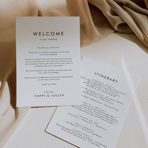 Chic Typography Wedding Welcome Letter & Itinerary Minimalist Schedule, Boho Destination Wedding, Wedding Welcome Letter, Destination Wedding Welcome Bags, Wedding Welcome Letters, Chic Typography, Wedding Typography, Destination Wedding Welcome Bag, Welcome Letter