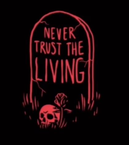 Never Trust The Living Wallpaper, Never Trust The Living Tattoo, Living Tattoo, Coffin Tattoo, Sick Tattoos, Tim Burton Tattoo, Never Trust The Living, Red Icons, Wiccan Symbols