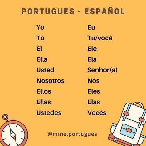 Mine🌎 Portuges/Español 🇲🇽 on Instagram: “Pronombres personales - Pronomes pessoais Aprenda espanhol online ➡ @mine.portugues #aprende #español #online #cursos #cursosonline…” Portuguese Language Learning, Portuguese Words, Portuguese Lessons, Learning Spanish Vocabulary, Study Spanish, English For Beginners, Language Goals, Learn Portuguese, Portuguese Language