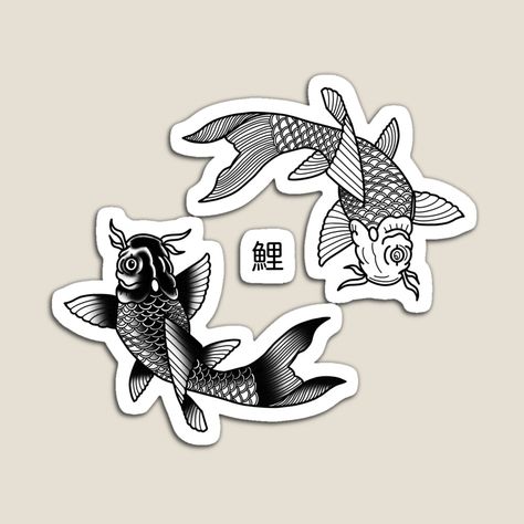 Yin And Yang Old School Koi Fish by sinyuchang | Redbubble Japanese Tattoo Koi, Japanese Fish Tattoo, Coy Fish Tattoos, Japanese Koi Fish Tattoo, Harry Tattoos, Traditional Tattoo Old School, Russian Tattoo, Kanji Japanese, Small Chest Tattoos