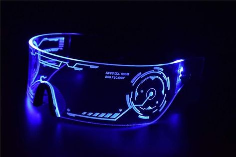 Led Visor Glasses, Cyberpunk Glasses, Cyberpunk Accessories, Glowing Glasses, Visor Glasses, Tea Party Theme, Mad Hatter Tea, Futuristic Design, Party Props