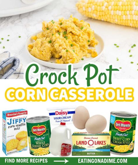 Corn Pudding Crockpot, Crock Pot Corn Casserole, Cream Corn Crockpot, Crockpot Corn Casserole, Cornbread Casserole Jiffy, Crockpot Cornbread, Cream Corn Bread, Corn Casserole Crockpot, Slow Cooker Corn Casserole