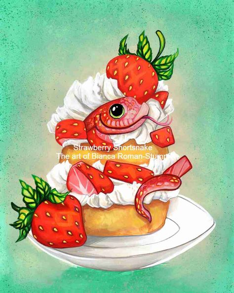 Cute Hognose Snake Drawing, Animal Food Drawing, Hognose Snake Tattoo, Strawberry Snake, Strawberry Animals, Animal Foods, Disney Inspired Food, Hognose Snake, Cupcake Drawing