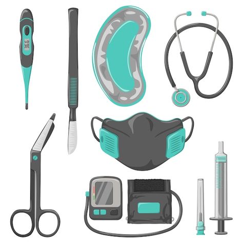 Vector color set of medical instruments ... | Premium Vector #Freepik #vector #doctor-tools #medical-tools #medical-instruments #doctor-stethoscope Doctor Tools, Cartoon Nurse, Doctor Stethoscope, Medical Tools, Medical Instruments, Surgical Instruments, Paper Models, Cartoon Style, A Cartoon